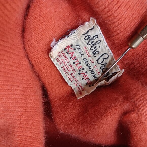 Vintage Women's Small Sweater Angora Lambs Wool Orange Cardigan 1950's Sock Hop - Picture 7 of 10